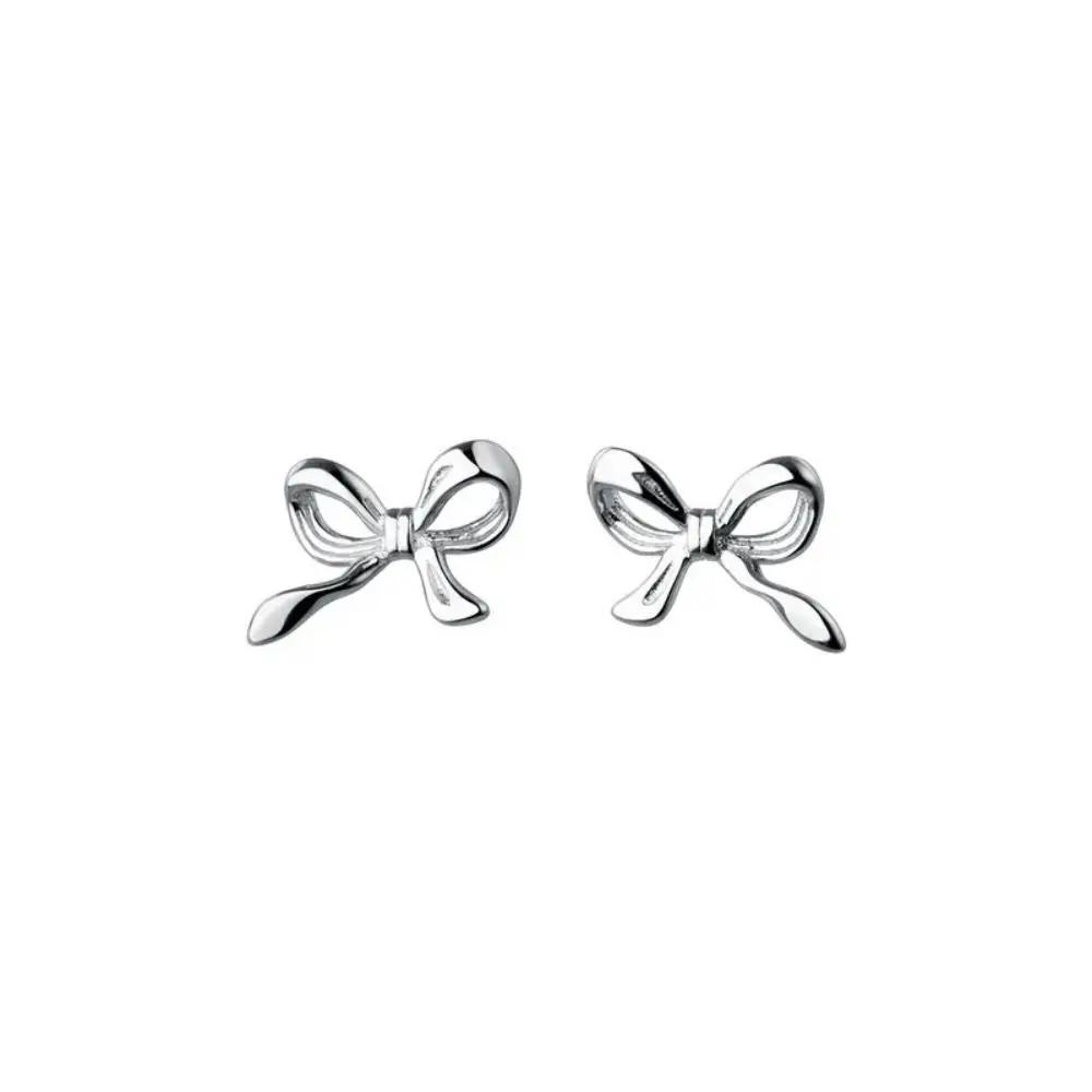 

New 925 Silver Needles Stud Earrings Bowknot Simple Minimalist Bow Earrings Gold Silver Color Ear Piercing Jewelry Women серебряный
