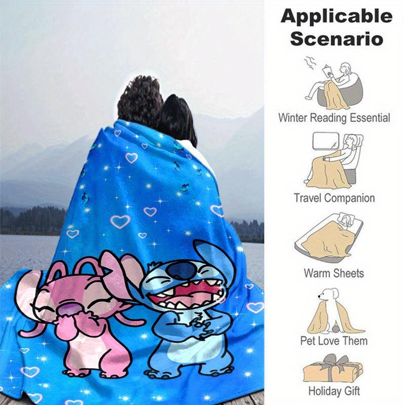 1pc Stitch Printing Blanket - Soft, All-Season Throw for Office Blanket,  | Personalized Gift with Adorable Cartoon Design