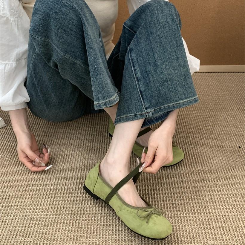 Korean version of ballet square head shallow mouth fairy with skirt shoes 2025 new autumn suede Mary Jane shoes
