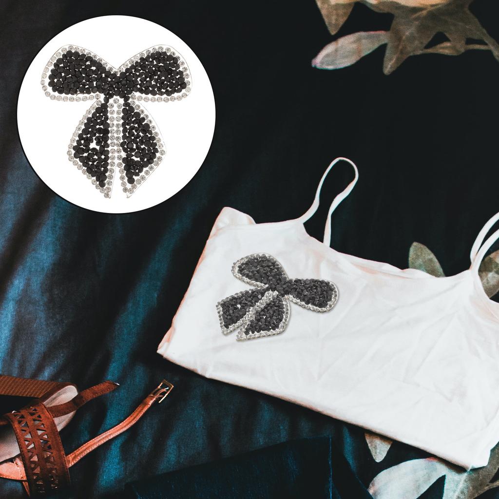 Vintage Style Bowknot Patch Rhinestone Embroidered Iron on for Trousers Cushions Pillows DIY Fashion Embroidered Patch