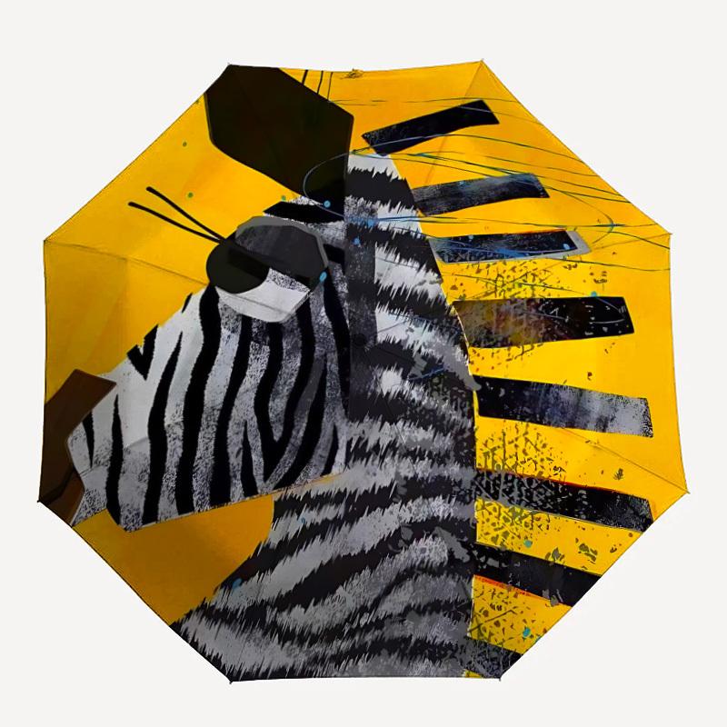 1PC Zebra Abstract Automatic Folding Umbrella Portable Collapsible 8-Rib Umbrella for All Seasons, Casual Outdoor Accessory, A48