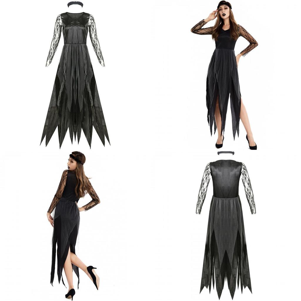 Dark Vampire Bride Halloween Costume For Women With Lace Polyester For Cosplay And Party