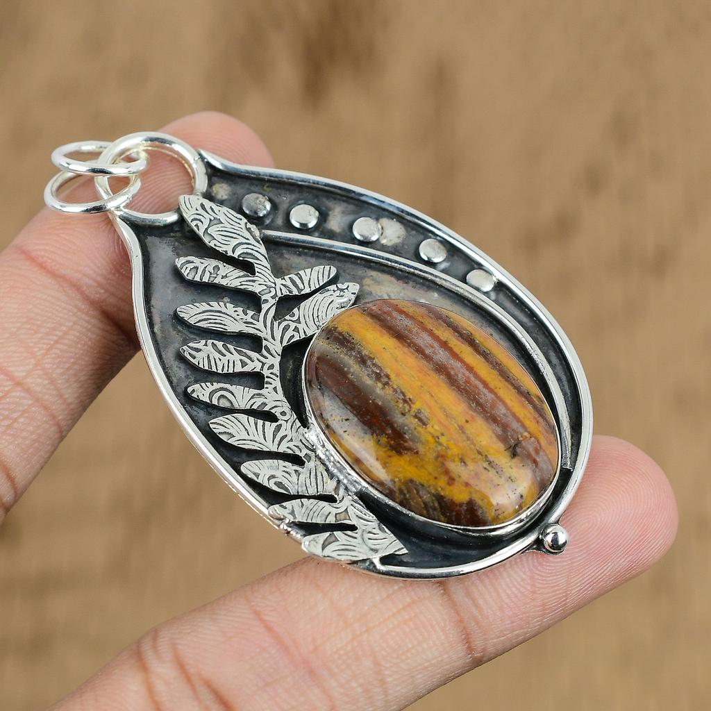 Anniversary Gift For Her Natural Red Snakeskin Jasper Pendant 925 Silver