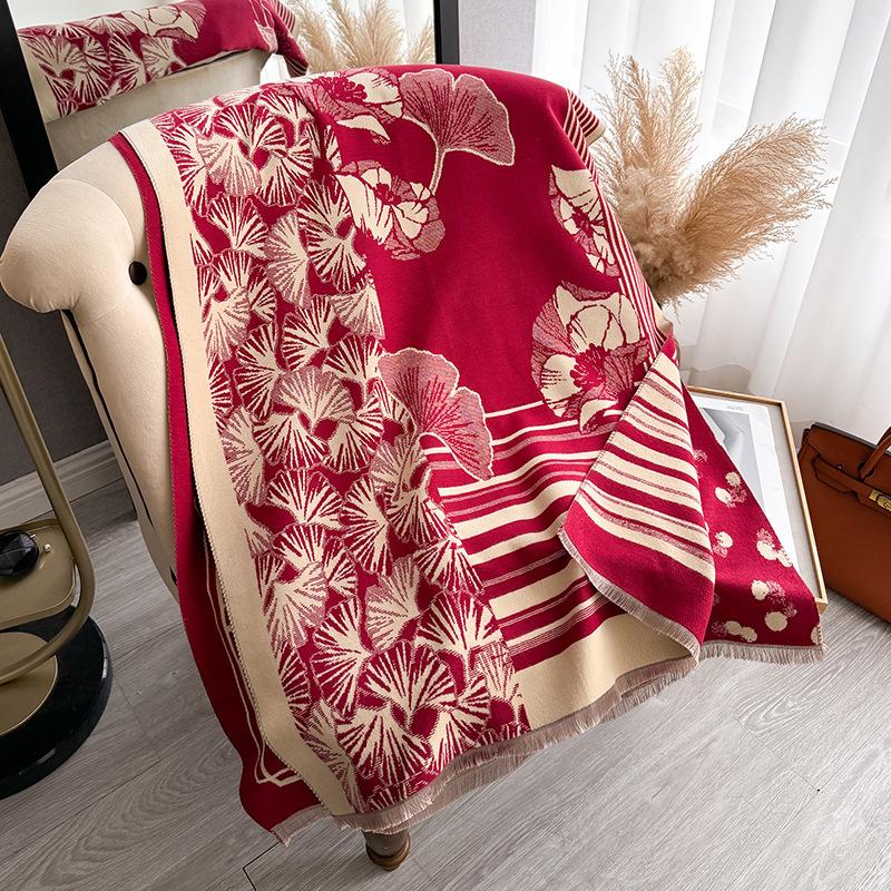 

Ginkgo Biloba Printing Temperament Fashion Women S Imitation Cashmere Warm Scarf Versatile Shawl 180cm