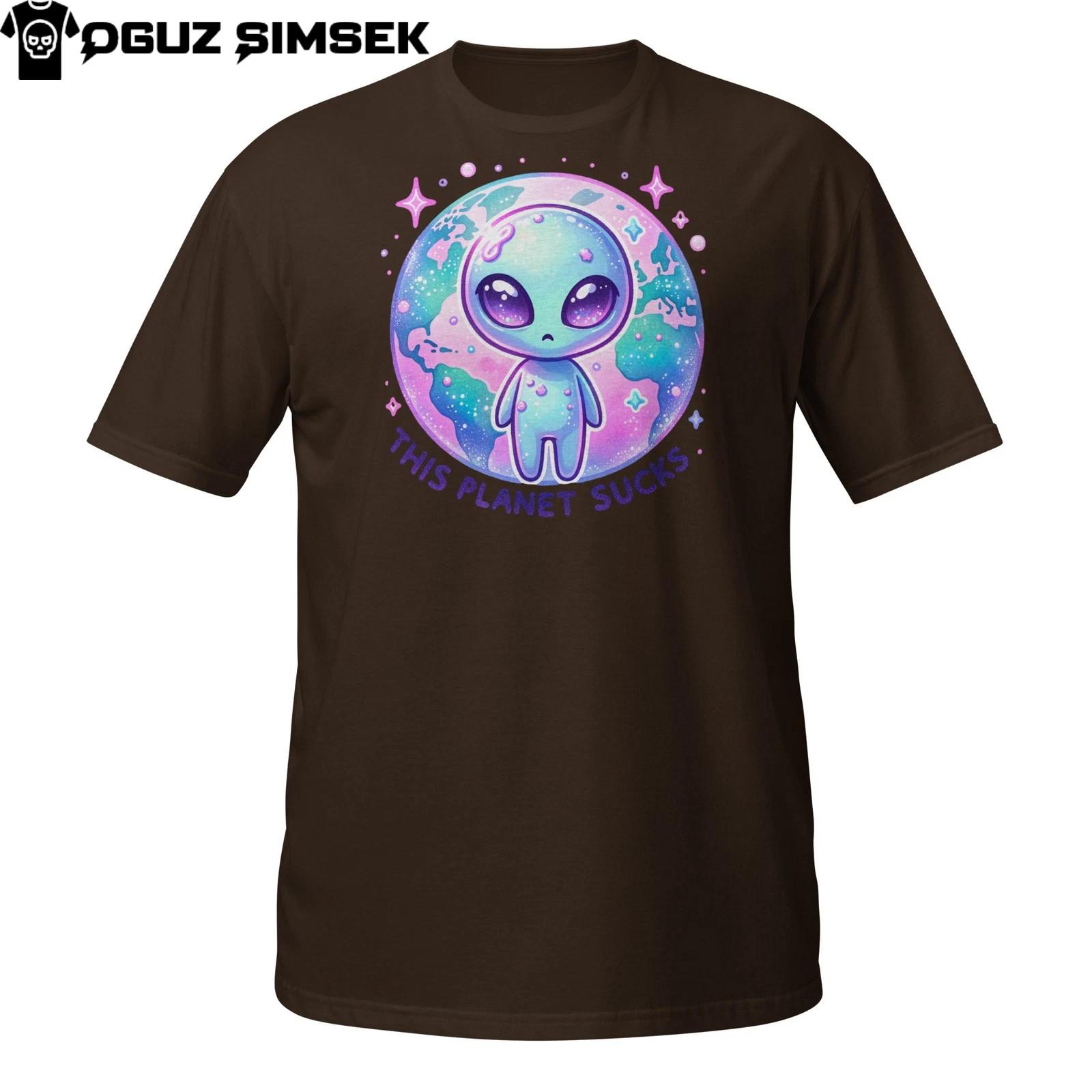 This Planet Sucks T-Shirt Mens Womens Tees Top – Sad Pastel Alien Design with Earth and Cosmic Mood S