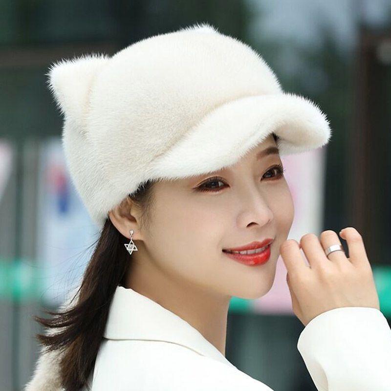 Mink Hat Female Winter Mink Mink Fashion Whole Mink Cotton Hat Cat Ears Mink Fur Cap Imitation Mink Hat