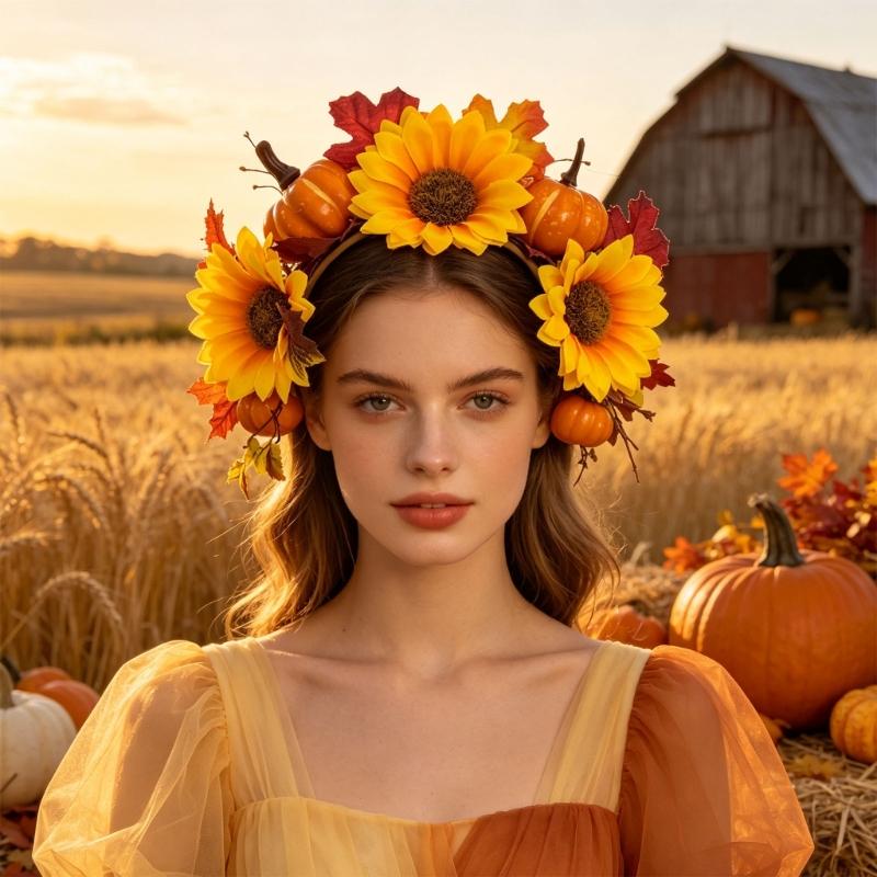 Autumn Flower Headband with Fabric Band Base, Easy Wear Hair Accessory for Harvest Gatherings, Photos, and Parties