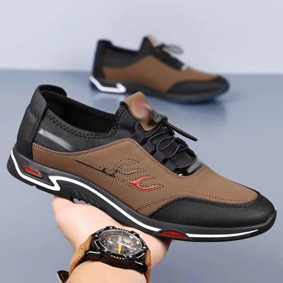 Herren Freizeitschuhe mit flachem Absatz Frühling und Herbst leicht trendig Herrenschuhe Mode Low-Top weiche Sohle Leder Beanie Schuhe