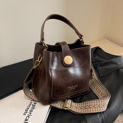 Borsa da donna a mano e a spalla retrò e alla moda, a tracolla, versatile, a secchiello