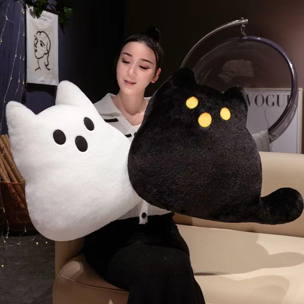 Cuscino Peluche Gatto Bianco Stile Halloween Bambola Peluche Gatto Nero Cotone PP Decorazione per la Casa