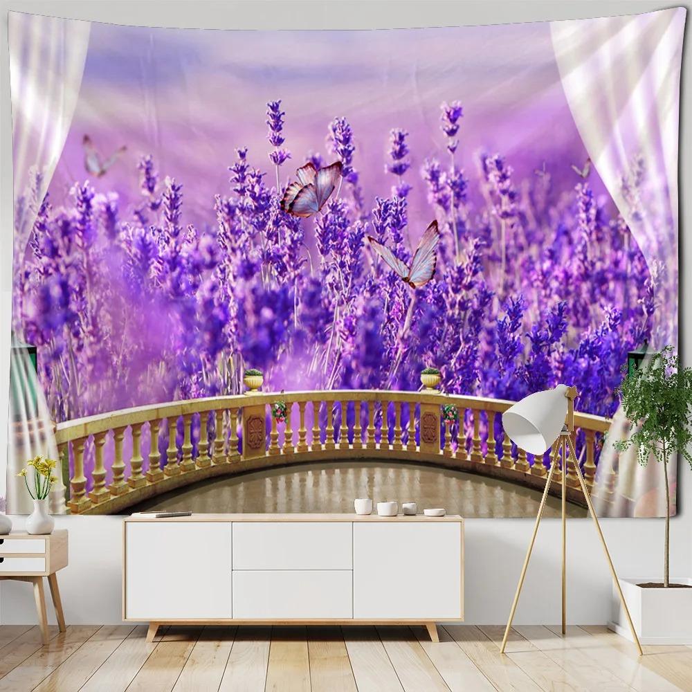Домашний Декор Пейзаж Лавандового Поля Гобелен Изысходное Настенное Украшение Подходит Для Спальни Гостиной Коврик Для Йоги Простыня 90x75cm