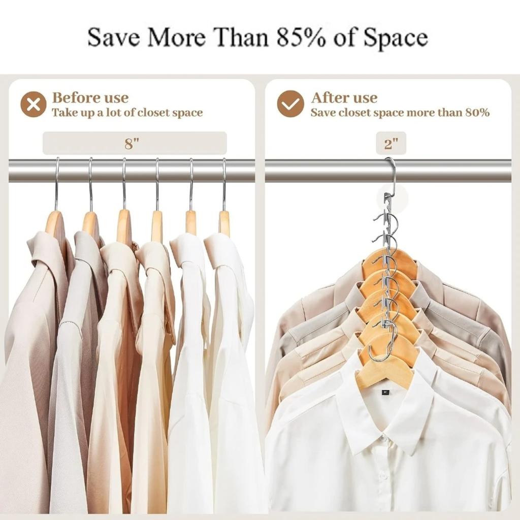 וו קסם מנירוסטה 6 חורים מתלים מתכת רב-תכליתיים חיסכון במקום מחזיק ארגון אחסון מלתחה מדורגים חזקים