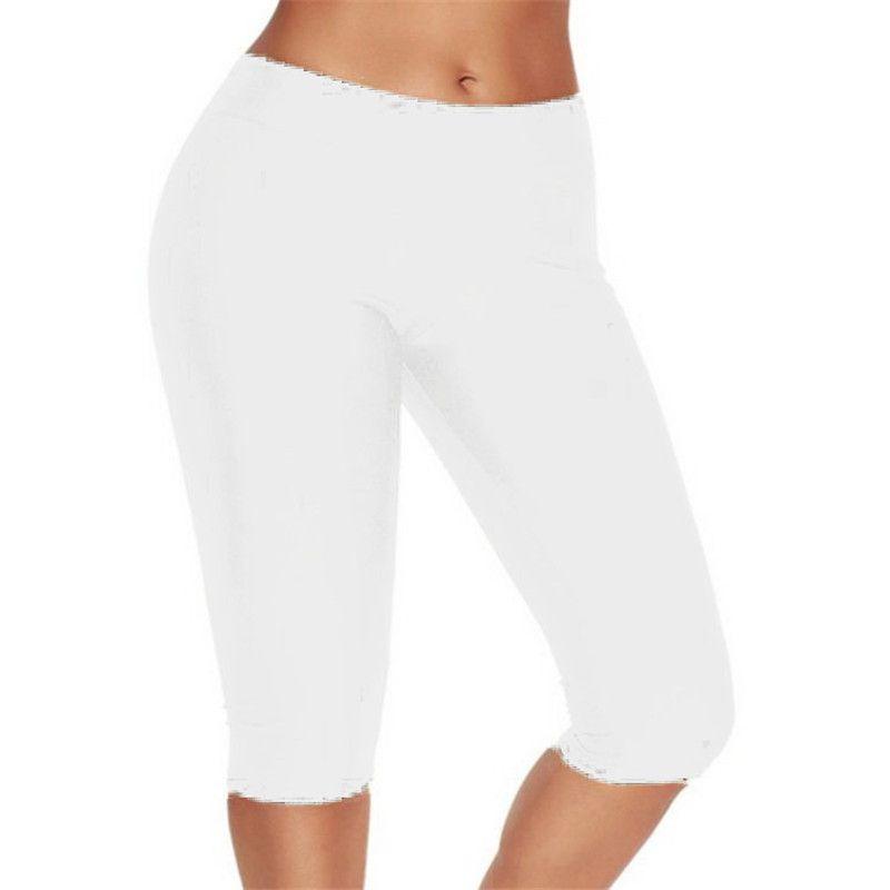 

Women Cycling Solid Mid Waist Leggings Knee Length Fitness Casual Workout Pants White,4XL