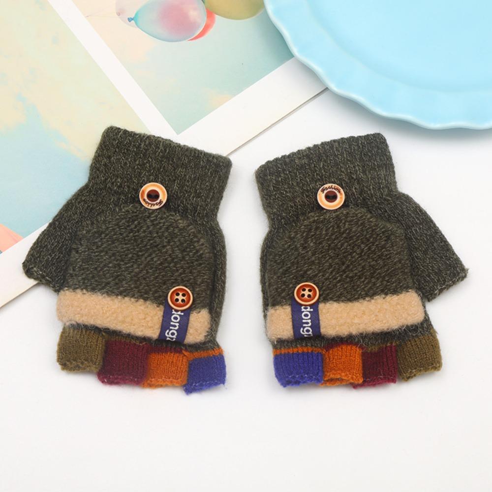 Autumn Winter Half Finger Flip Gloves Exposed Finger Mittens High Quality Warm Gloves  for Children