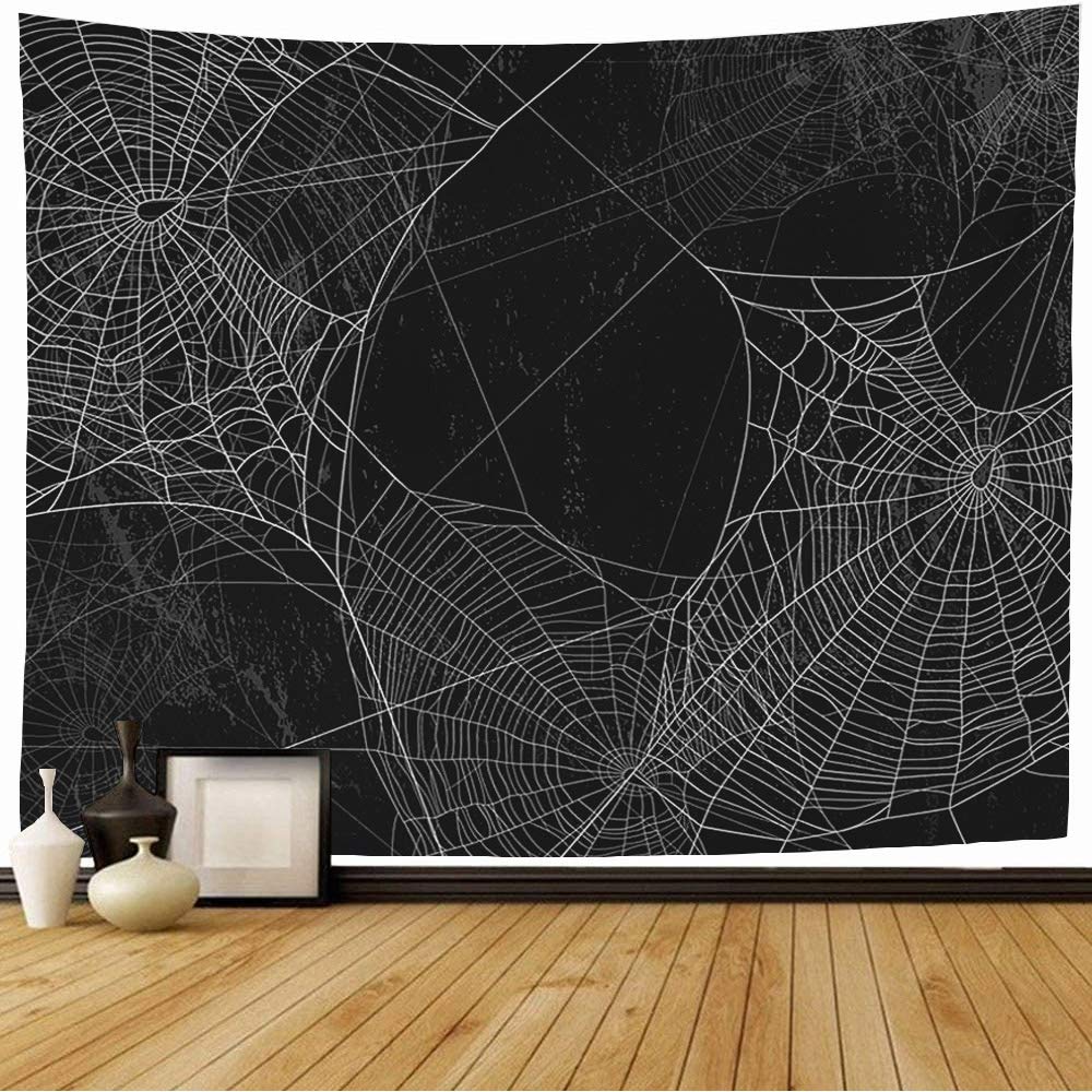 Spinnennetz Wandteppich Schwarz Gruseliges Design Wandteppich Unheimliche Texturen Spukiger Wandteppich Wandbehang Decke Schlafzimmer Wohnzimmer Dekoration