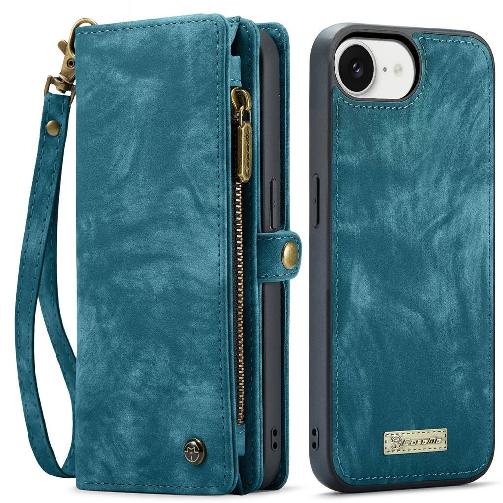For iPhone 17e 16e Magnetic Wallet Case Compatible Magnetic RFID Blocking Zipper Card Holder Detachable Strap Shockproof Cover