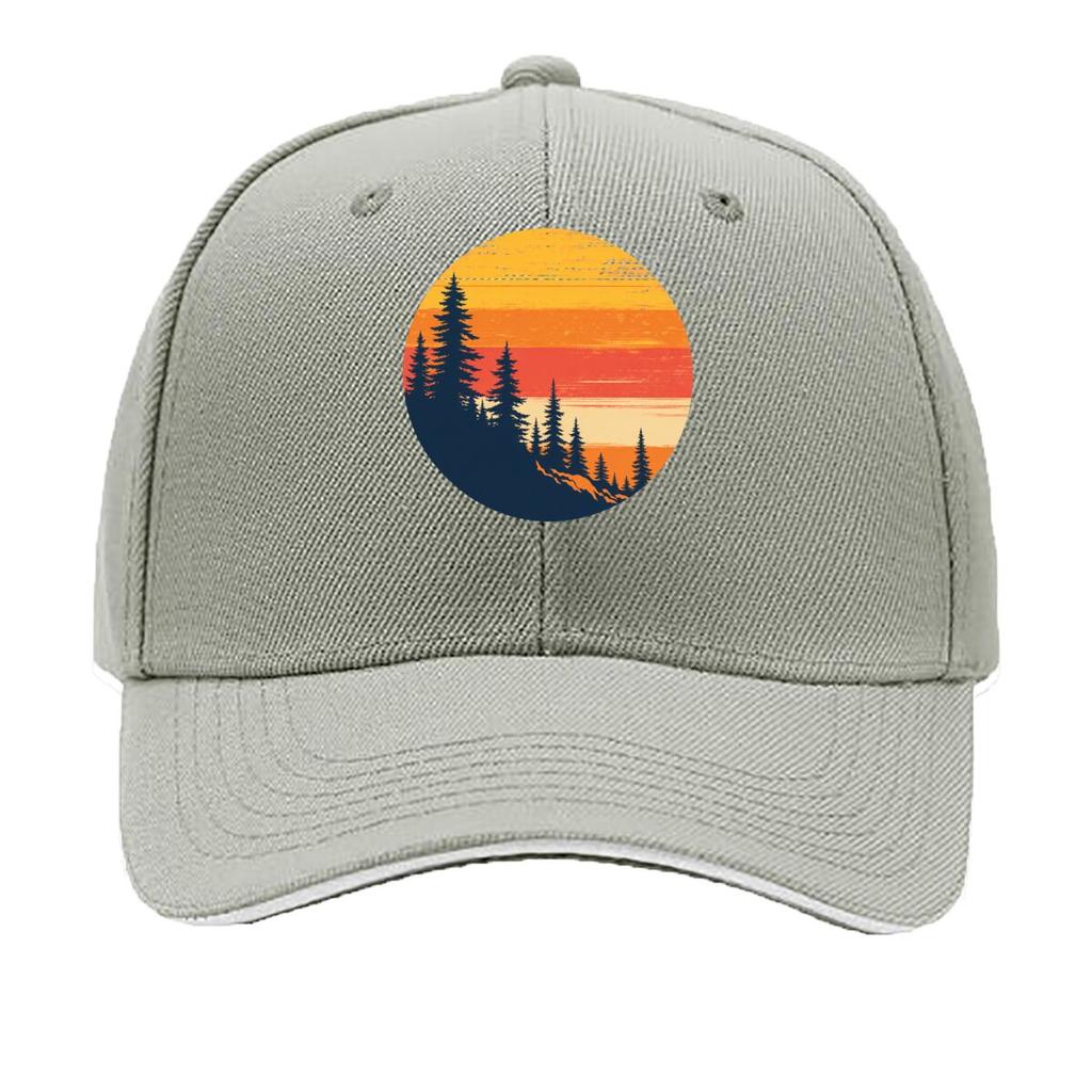 Retro Sunset Pine Forest Silhouette Sandwich Baseball Cap Sun Cap Outdoor Workouts Hat