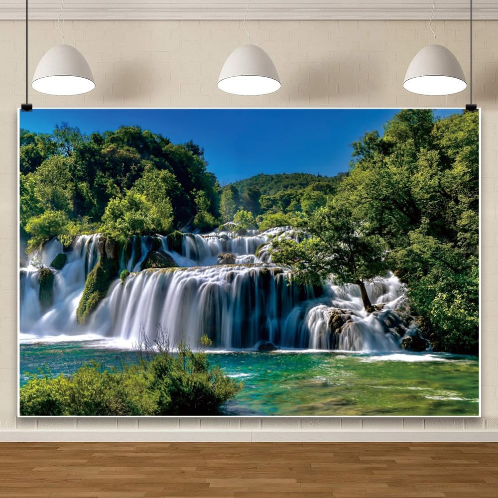 Large Waterproof Waterfall Tapestry Canvas Art Print Nature Forest Landscape Wall Hanging Boho Home Decor River Scene Aesthetic