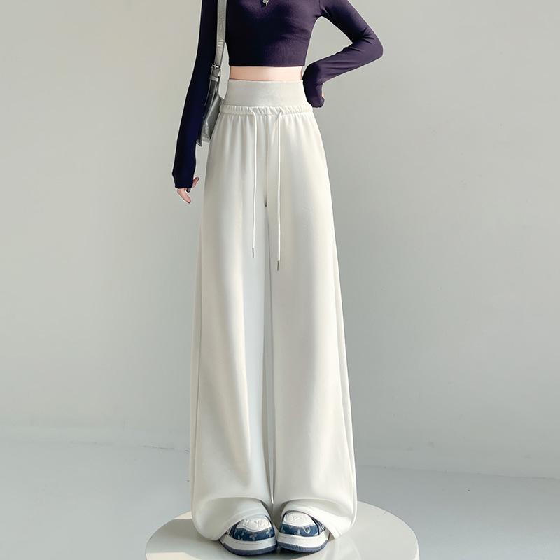 Women's American-Style Gray Wide-Leg Sweatpants: 2025 Spring Collection, Loose High-Waisted Casual Straight-Leg, Floor-Length.