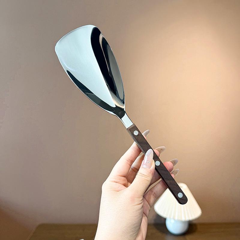 1 piece Serving Spoon, Stainless Steel Buffet Serving Spoon with Wood Handle, 24cm 1 piece serving spoon