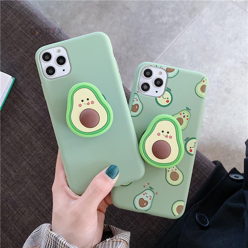 3D Cute Cartoon Avocado Soft Silicone Phone Case With Bracket For