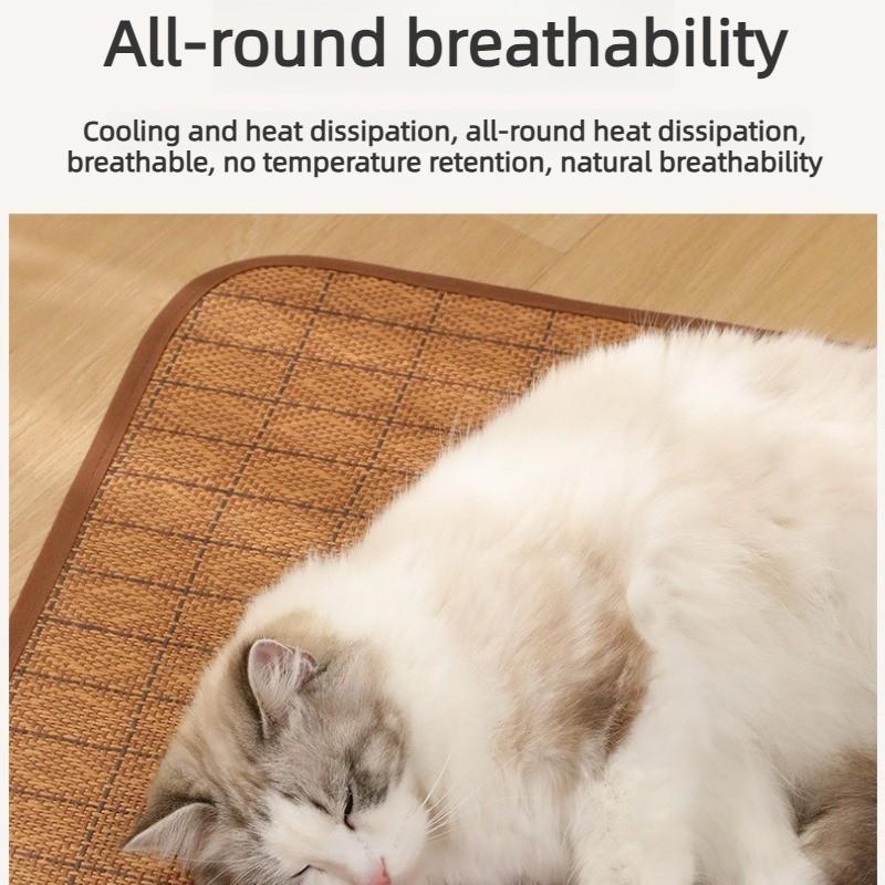 Dog Cooling Mat Summer Pet Cooling Rattan Woven Mat Cold Bed for Small Medium Dog Cat Breathable Durable Pet Ice Pad Pet Bed