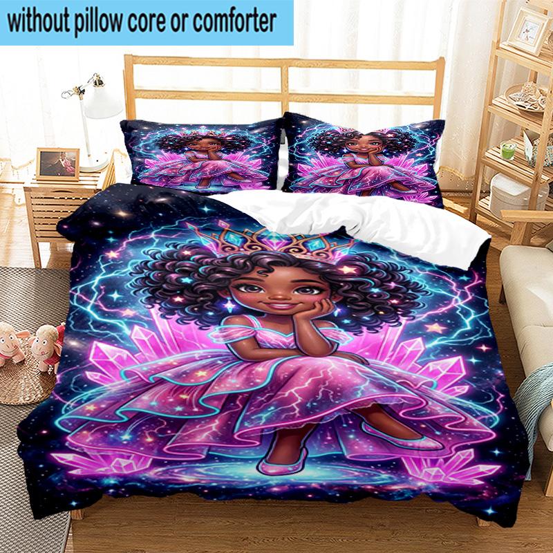 Galactic Princess Adventure 3pcs Bedding,Including 1pc Duvet Cover And 2pcs Pillowcases Perfect for Christmas,Ideal for Bedroom, Dormitory