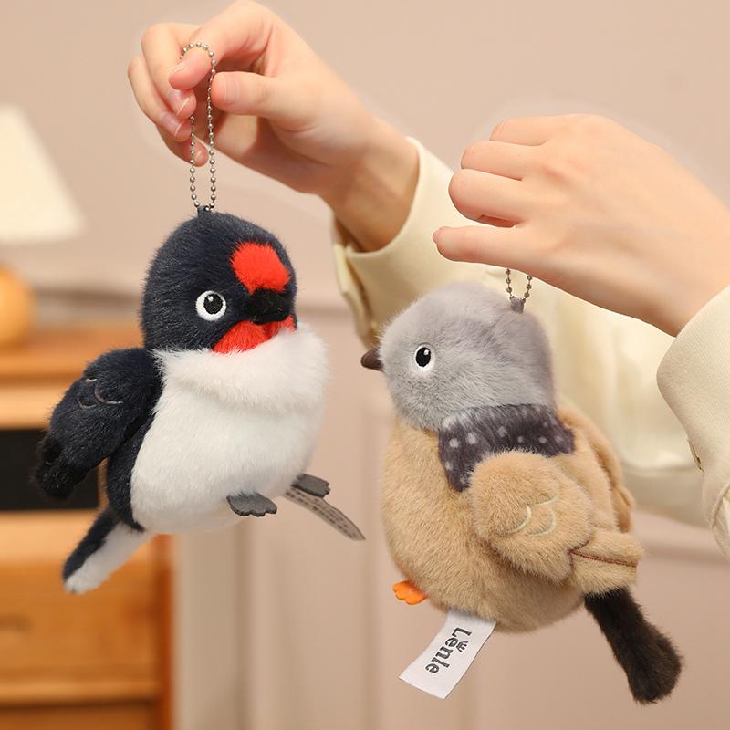 14Cm Cute Colorful Bird Plushie With Metal Chain Stuffed Titmouse Parrot Small Cartoon Animal Pendant Fashion For Bag Gift