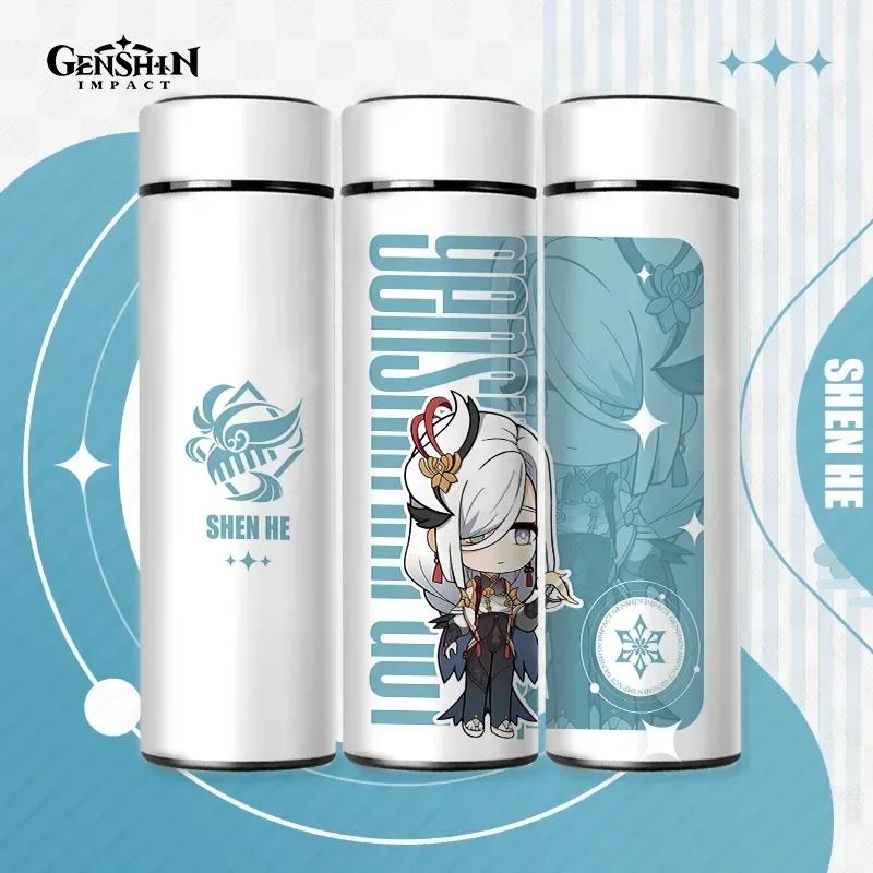 500ml Genshin Impact Thermo Bottle Stainless Steel Kawaii Anime Insulated Cup Water Zhongli Temperature Display Thermos Bottle