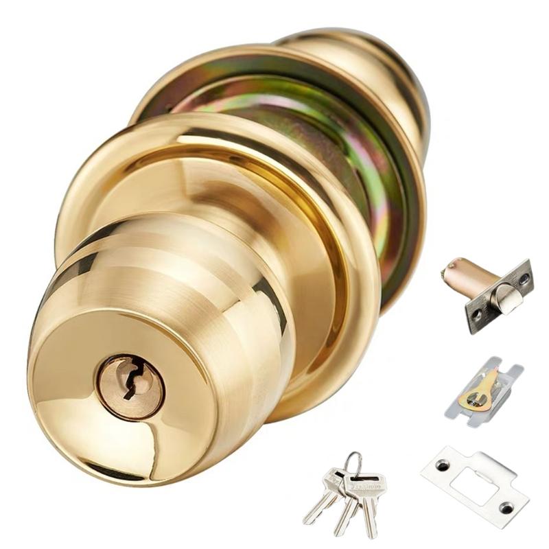 

Polished Brass Keyed Entry Door Knob Front Entrance Door Lock 60mm for Front Entrance Adjustable Latches Reversible Use 1