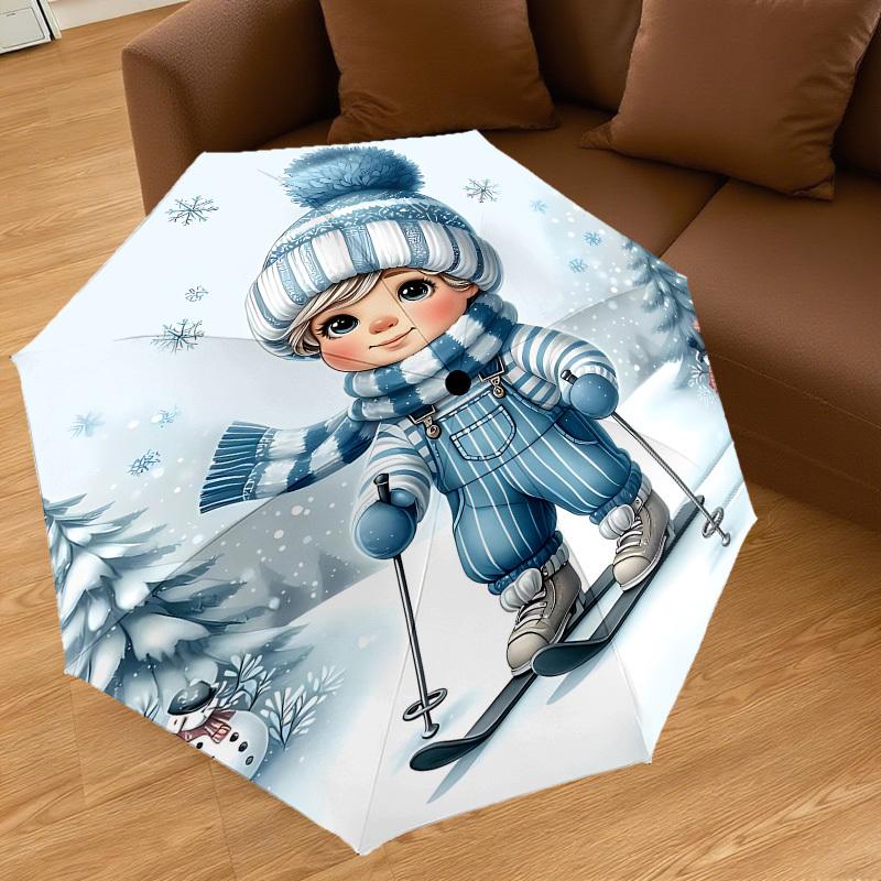 1PC Winter snowflakeAutomatic Open/Close Umbrella with Windproof, 8-Rib Sturdy Canopy, Durable Ribs, Fashionable Design, Outdoor Accessory, Fun Prin,