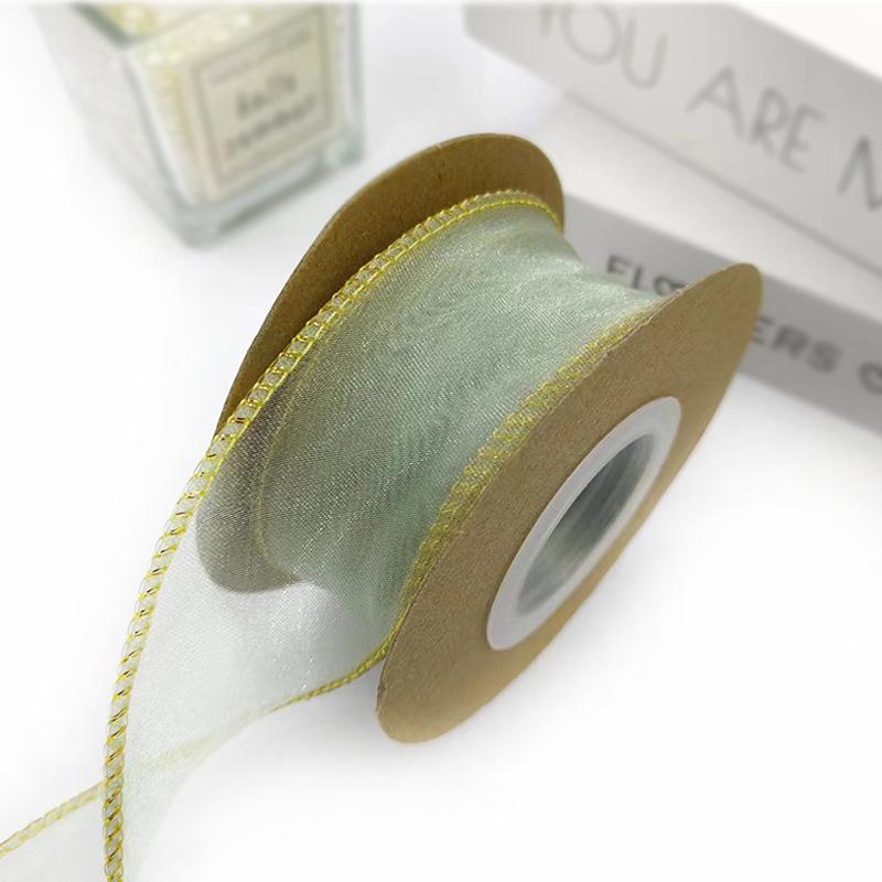 10yards Organza Ribbon Golden Wave Wired Ribbon Gift Bouquet Packaging,Handicrafts,Christmas Birthday Wedding Party Decoration