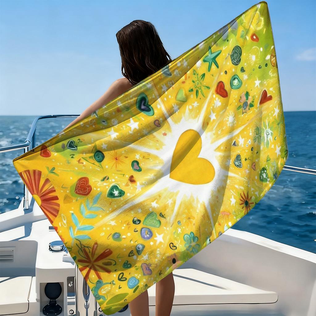 1pc Yellow Sweetheart Beach Towel Quick-drying Suitable for Home Swimming Beach Pool Gym Summer Gift for Friends And Families