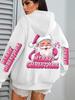 Women's Pink Santa Claus Christmas Hoodie with Pockets - Autumn/Winter