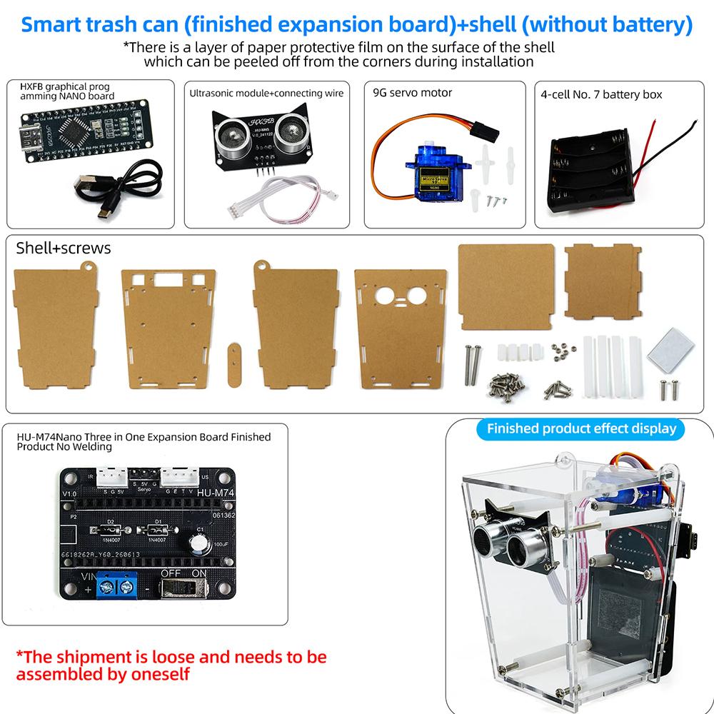 DIY Electronic Kit 5V Ultrasonic Automatic Sensing HU-102 Smart Trash Can DIY Kit for Maker Programming Learning Welding Parts