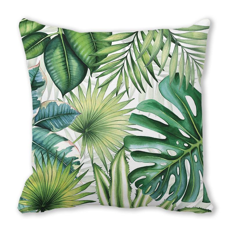 Watercolor tropical green leaf banana leaf Digital printing short plush pillow covers for sofa office cushion cover home goods