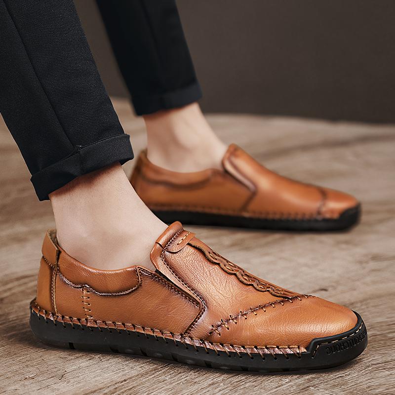 Brown Handmade Leather Men Shoes Casual Slip On Lazy Loafers Driving Breathable Outdoor Flats Hot Sale Moccasins Plus Size 48