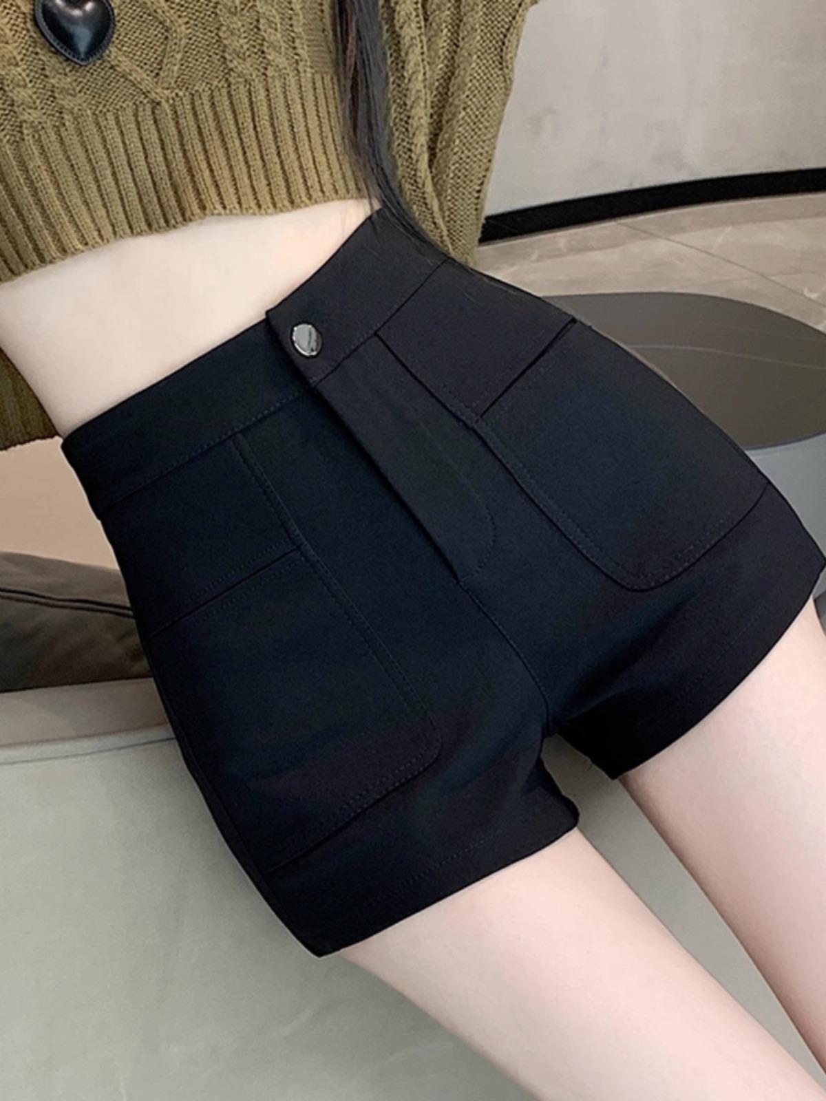 2026 Women s Black High-Waist Slimming Shorts for Autumn/Winter XS