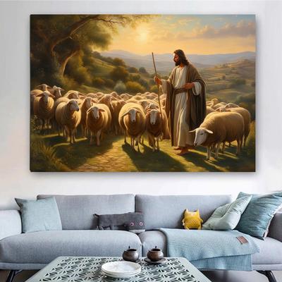 Dio Cristiano Gesù Il Pastore Cristo Credenza Fede La Samaritana Poster Stampe Pittura su Tela Arte da Parete Quadro Decorazione