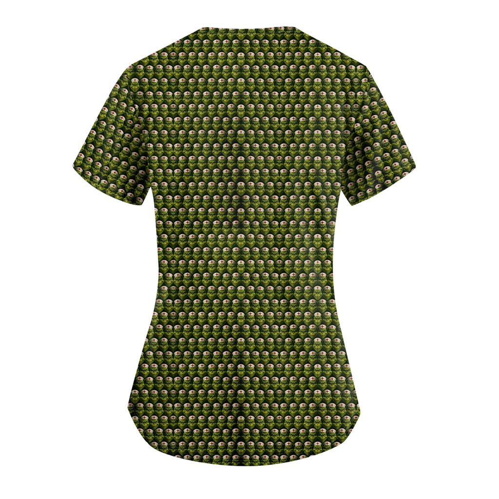 Women's Fashion Casual Christmas Print Pocket T-shirt Top