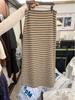 2025 Autumn/Winter Women's Korean Long Tie-Waist Striped Half Brushed Skirt