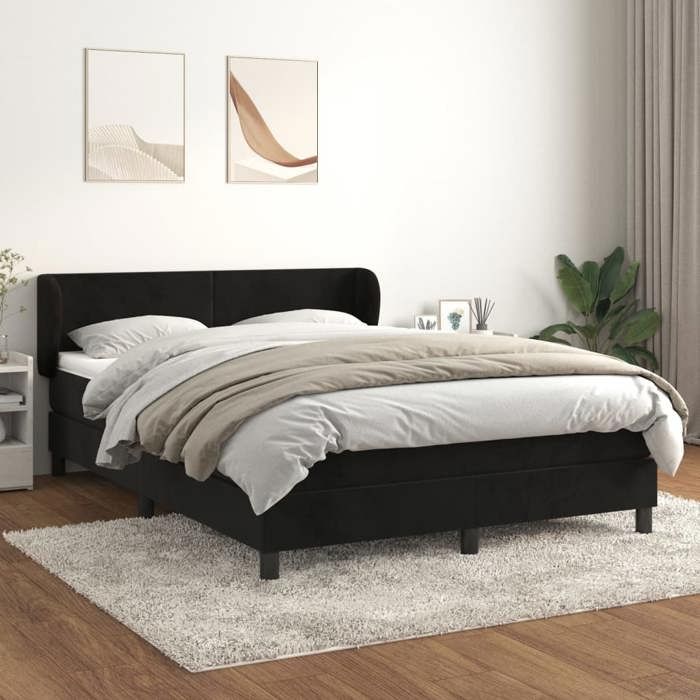Maison Exclusive - Rete a doghe per letto con materasso Nero 140x190 cm Velluto