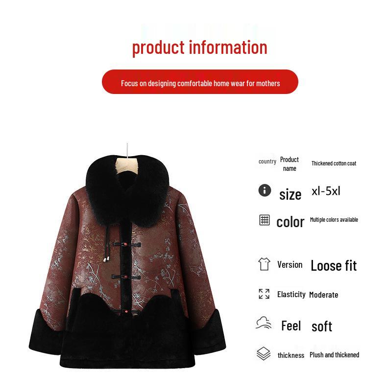 Women's Leather & Fur Winter Coat for Mothers and Seniors - Warm, Thickened Cotton Jacket