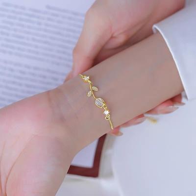 Kore Hafif Lüks Lale Çiçek Bilezik Kadınlar İçin Parlak Zirkonyum Opal Boncuklu Ayarlanabilir Charm Bilezik Moda Takı