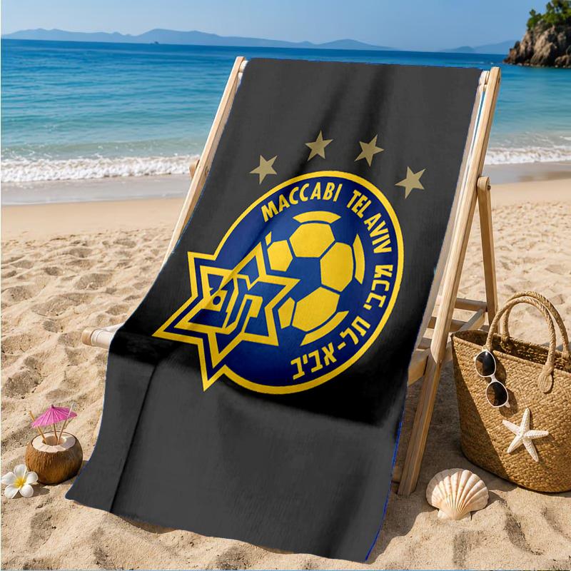 Maccabi Football Club Printed Microfiber Beach Towel, Soft And Absorbent, Quick-Dry, Ideal for Summer Travel, Beach Essential, Swimming Pool