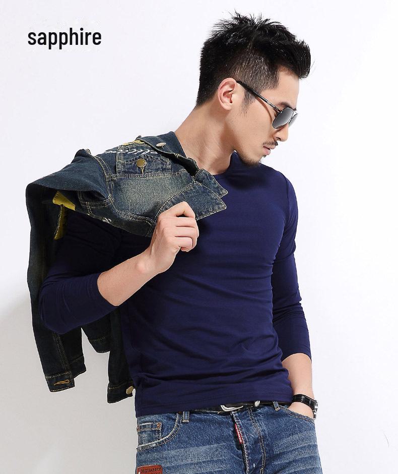 2023 Men's Slim Fit Long Sleeve Solid Color Pullover Shirt for Autumn/Winter
