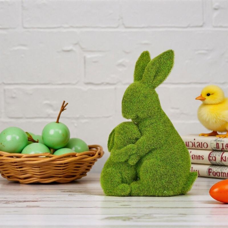 2pcs Elegant Flocking Bunnies Figurines Resin Rabbit Statue For Easter Gift And Outdoor Garden Decorations
