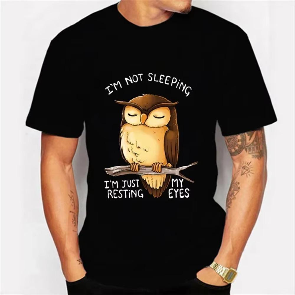 

Мужская футболка «Я не сплю, я просто отдыхаю глазами», кавайная футболка, мужская и женская футболка, рубашки с забавным рисунком совы, рубашки Харадзюку M
