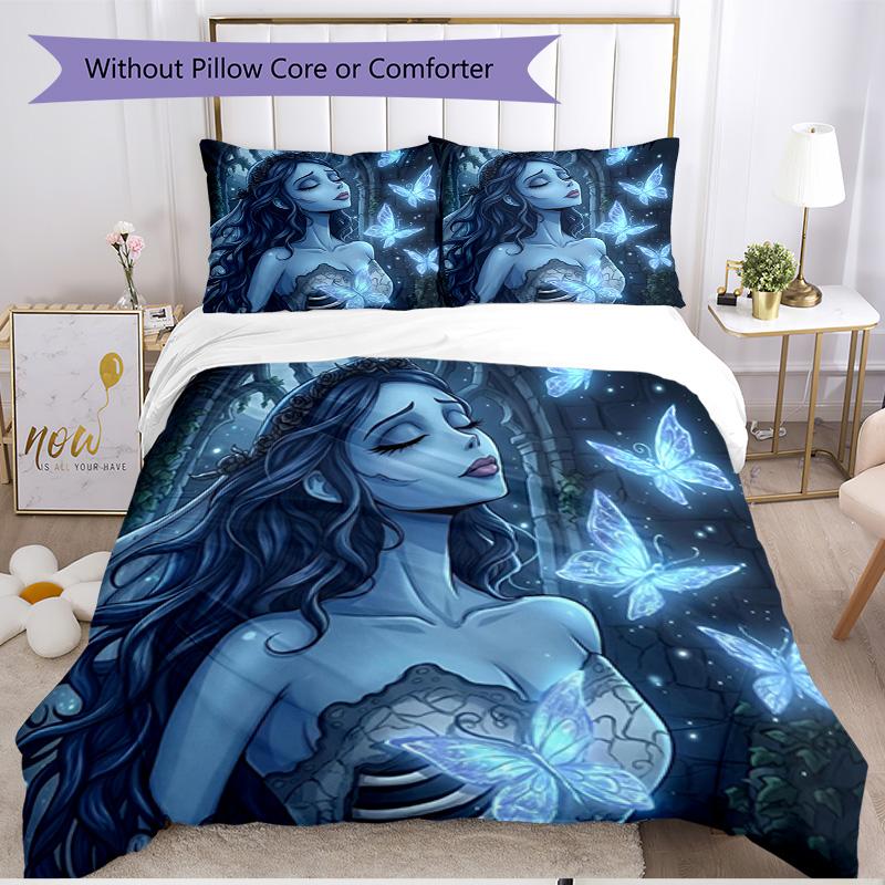 3pcs Duvet Cover Set (1*Duvet Cover + 2*Pillowcase, Without Core), Corpse Bride Print Soft All‑Season Bedding Set, Home Bedroom Decor Gift