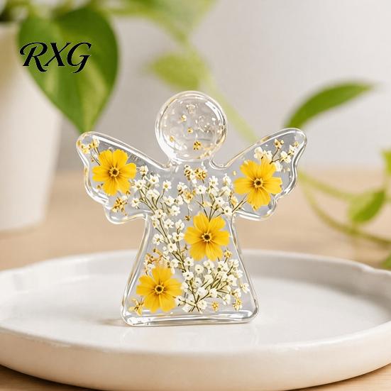 Acrylic Angel Pocket Hug Token Forget Me Not Dried Flower Keepsake, Mini Figurine, Handmade Floral Ornament Memorial Comfort Angels Gift with Sympathy
